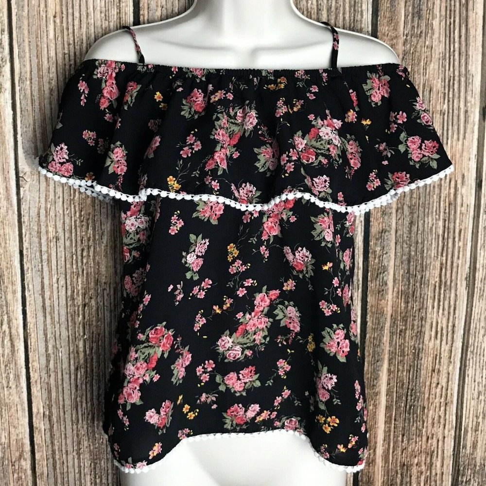No Boundaries Junior's Blouse Top ~ Sz M ~ Black
